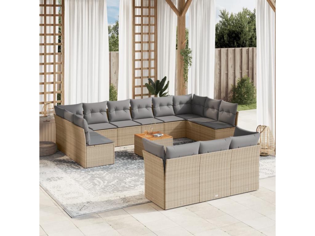 Ensemble de mobilier de jardin en résine tressée beige - dlz1766459967951