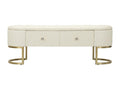 Banc en cuir beige, 120 x 40 x 43 cm