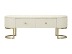 Banc en cuir beige, 120 x 40 x 43 cm