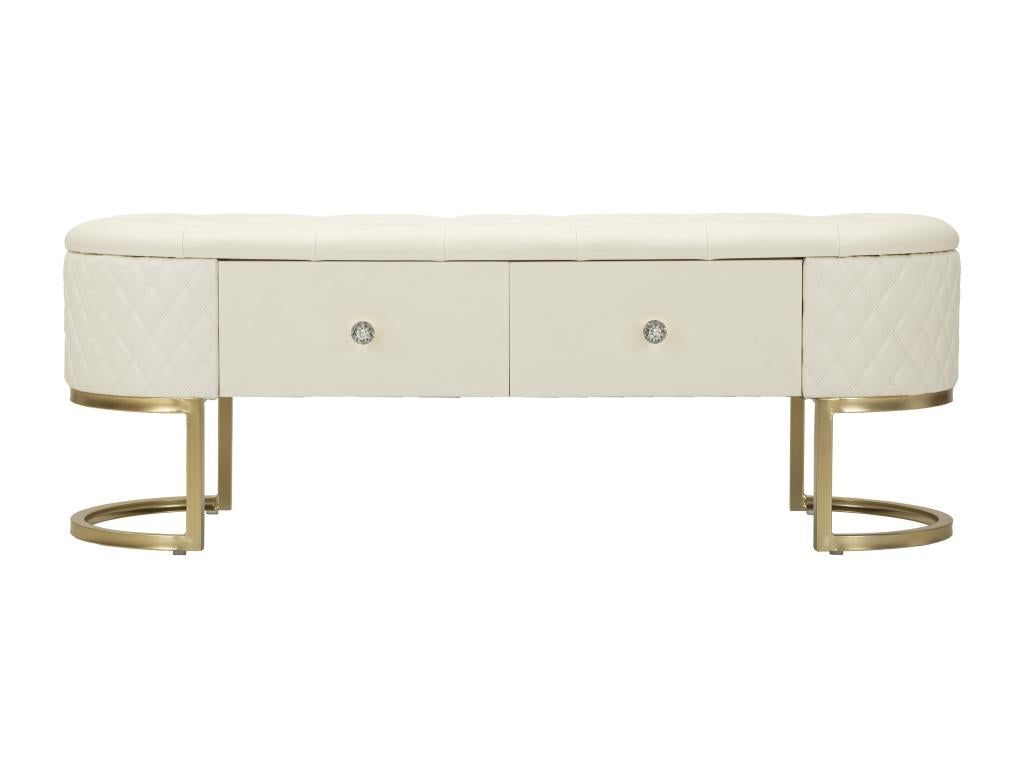 Banc en cuir beige, 120 x 40 x 43 cm