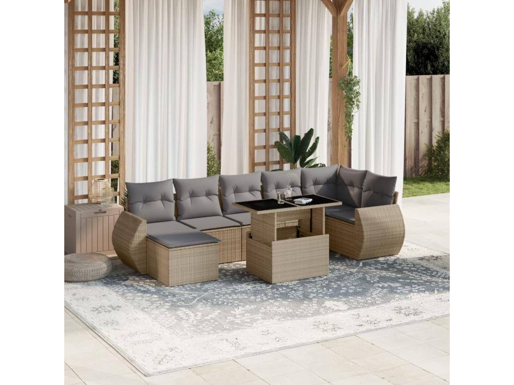 Ensemble de mobilier de jardin en résine tressée beige - dlz1766459166098