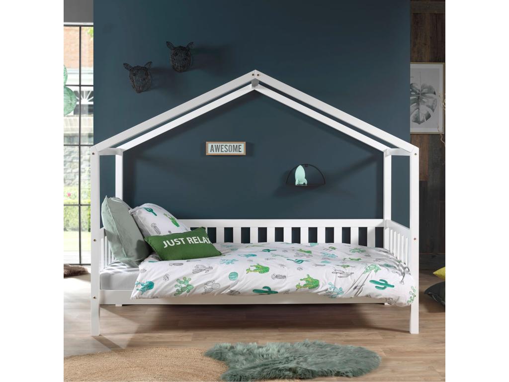 Lit en bois massif blanc, 90 x 200 cm