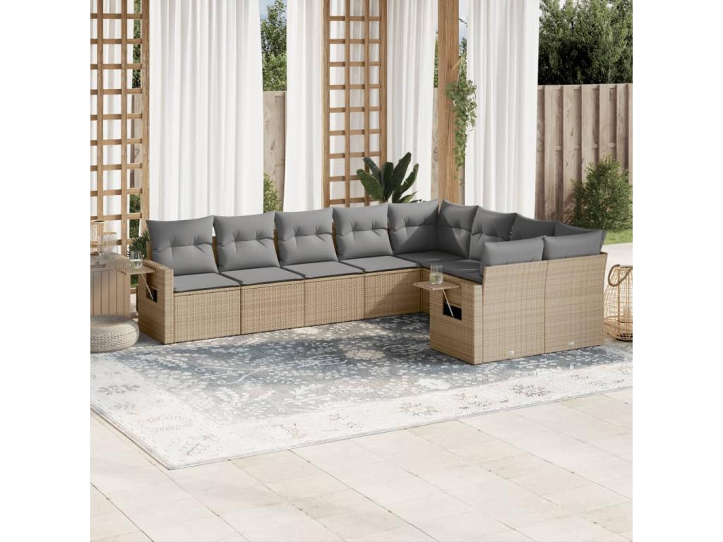Ensemble de mobilier de jardin en résine tressée beige - dlz1766459748703