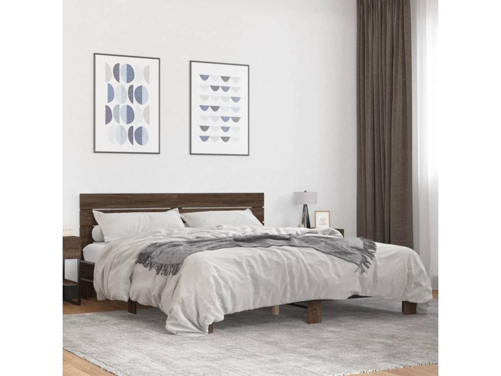 Cadre de lit en bois d'ingénierie brun, 200 x 200 cm