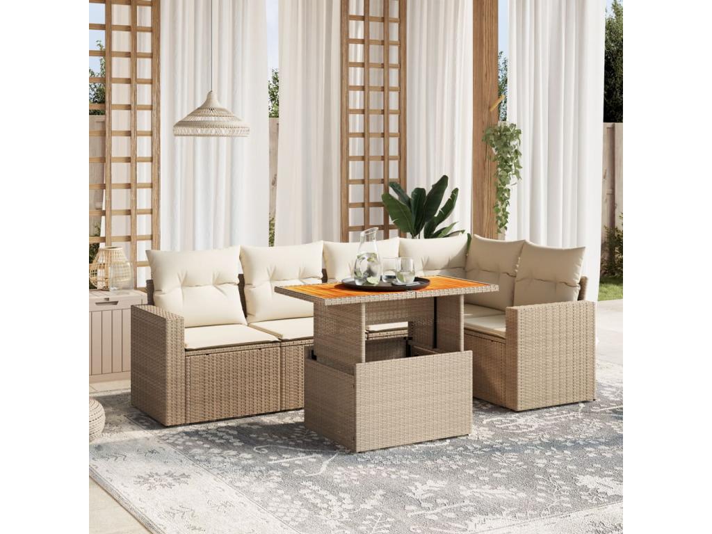 Ensemble de mobilier de jardin en résine tressée beige - dlz1766459044646