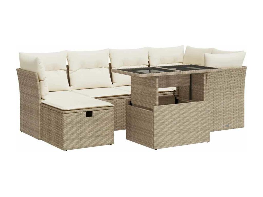 Ensemble de mobilier de jardin en résine tressée beige - dlz1766459045095