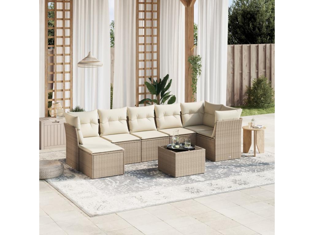 Ensemble de mobilier de jardin en résine tressée beige - dlz1766459313282