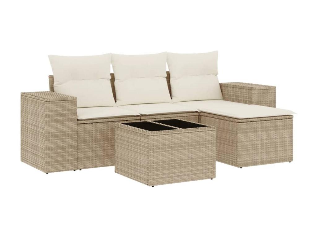 Ensemble de mobilier de jardin en résine tressée beige - dlz1766459422306