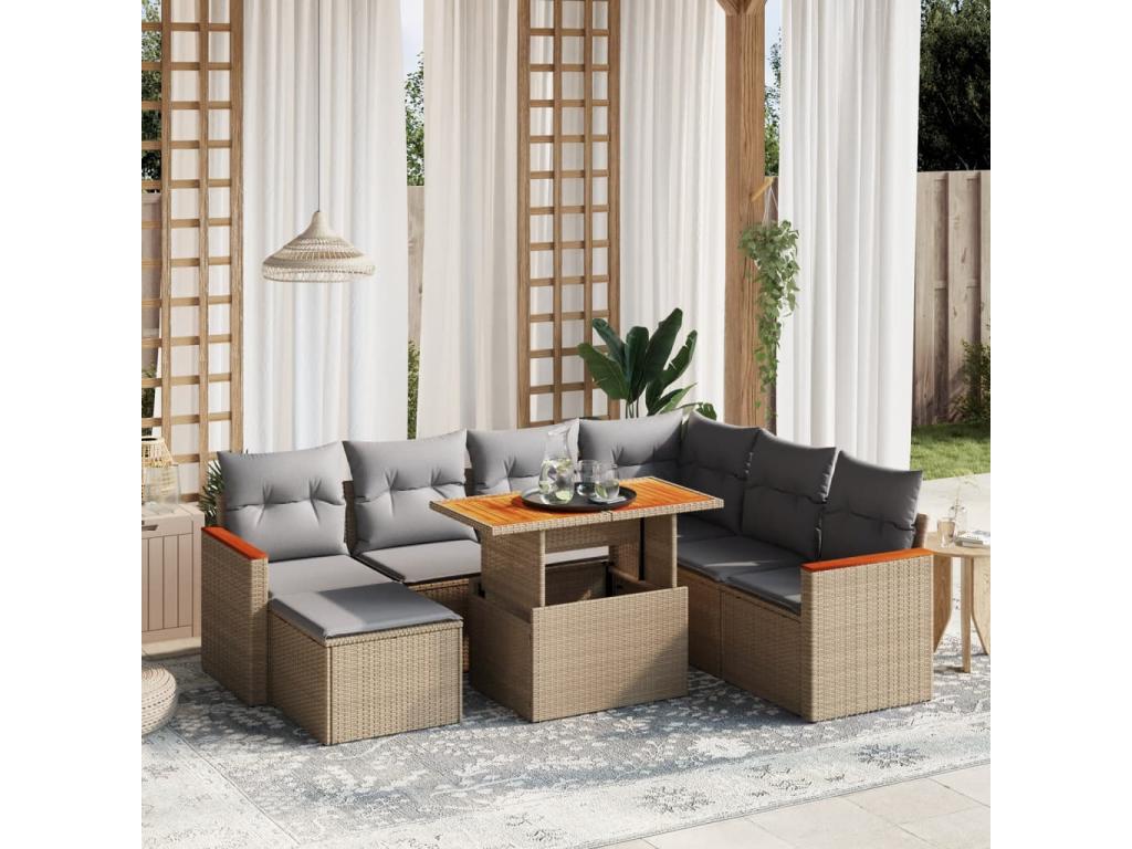 Ensemble de mobilier de jardin en résine tressée beige - dlz1766459041662