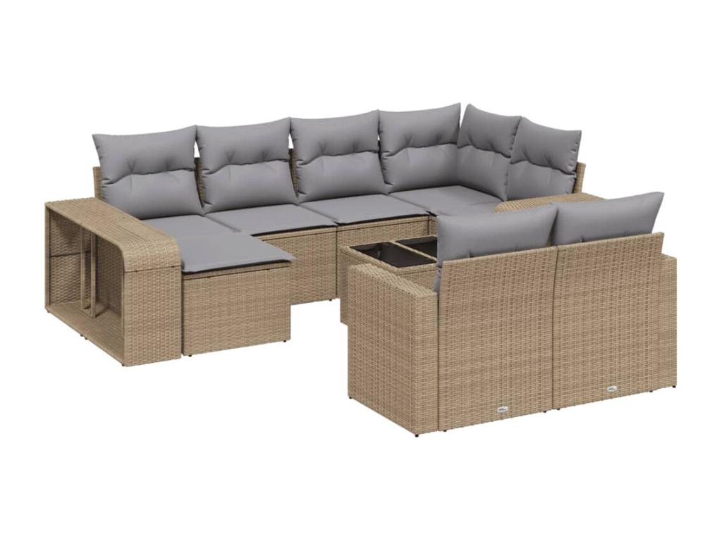 Ensemble de mobilier de jardin en résine tressée beige - dlz1766459458653