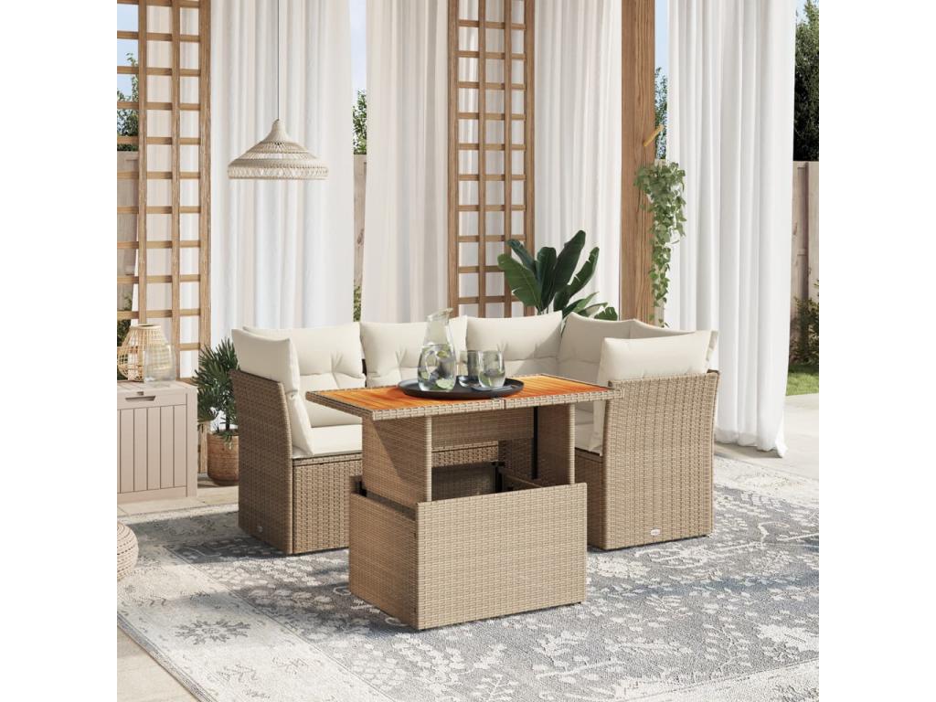 Ensemble de mobilier de jardin en résine tressée beige - dlz1766460071697