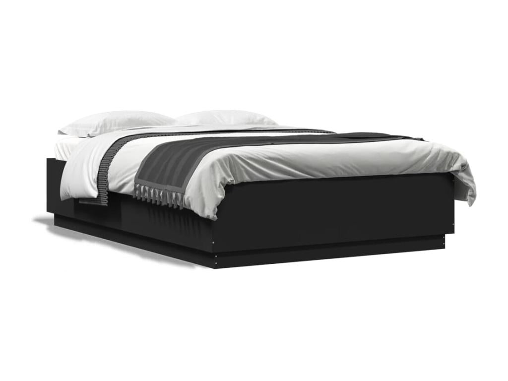 Cadre de lit en bois d'ingénierie noir, 150 x 200 cm