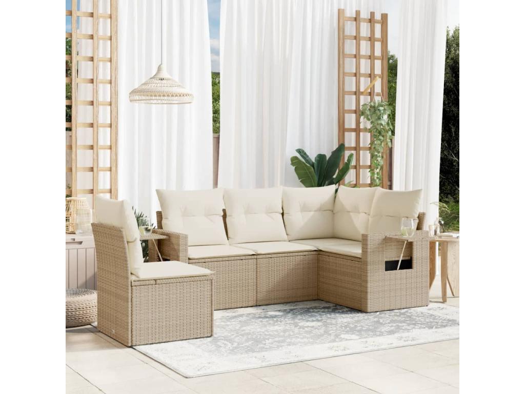 Ensemble de mobilier de jardin en résine tressée beige - dlz1766459421537
