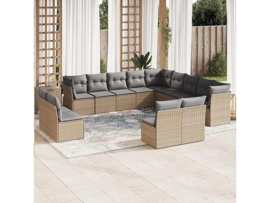 Ensemble de mobilier de jardin en résine tressée beige - dlz1766459274721