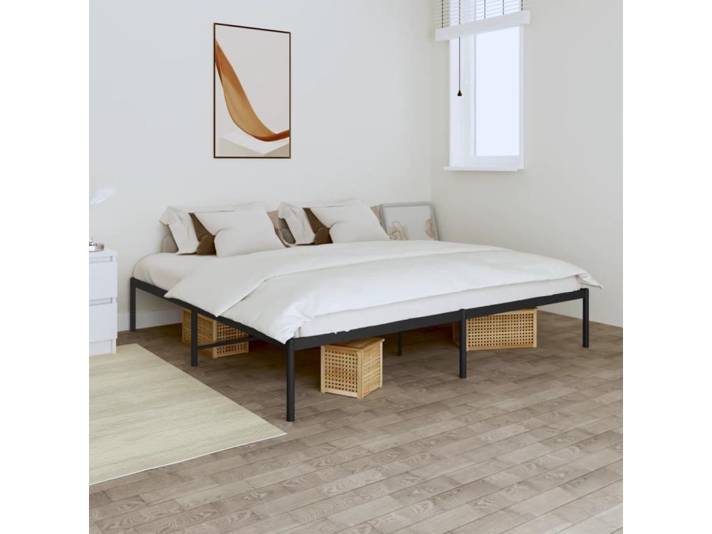 Cadre de lit en métal noir, 200 x 200 cm