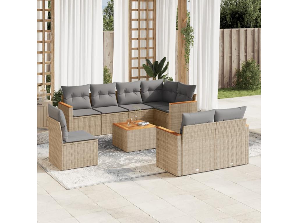 Ensemble de mobilier de jardin en résine tressée beige - dlz1766459189448