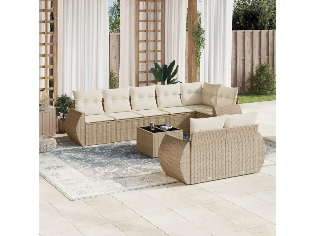 Ensemble de mobilier de jardin en résine tressée beige - dlz1766459194153