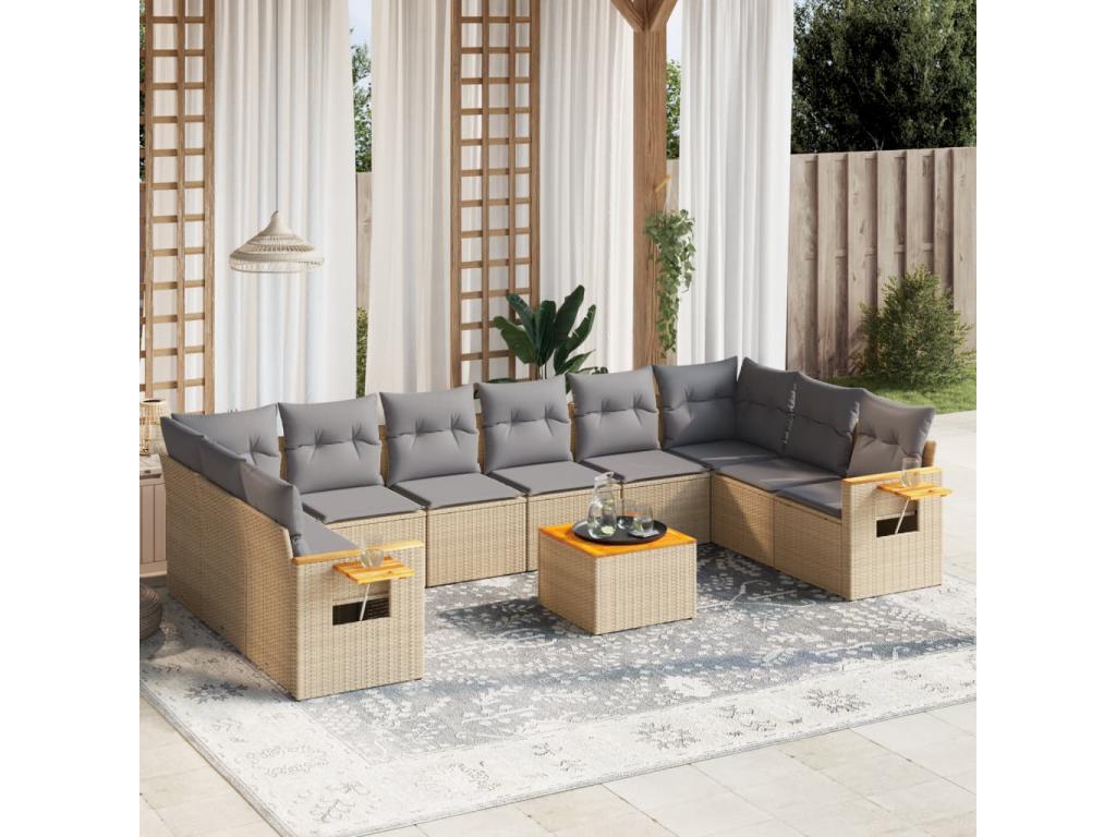 Ensemble de mobilier de jardin en résine tressée beige - dlz1766459180303