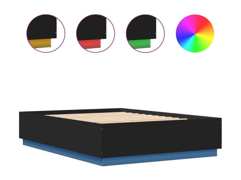 Cadre de lit en bois d'ingénierie noir, 150 x 200 cm