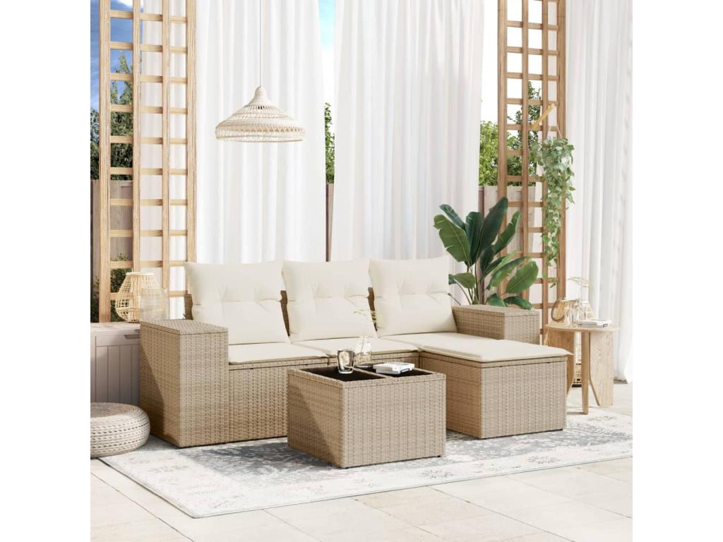Ensemble de mobilier de jardin en résine tressée beige - dlz1766459422306