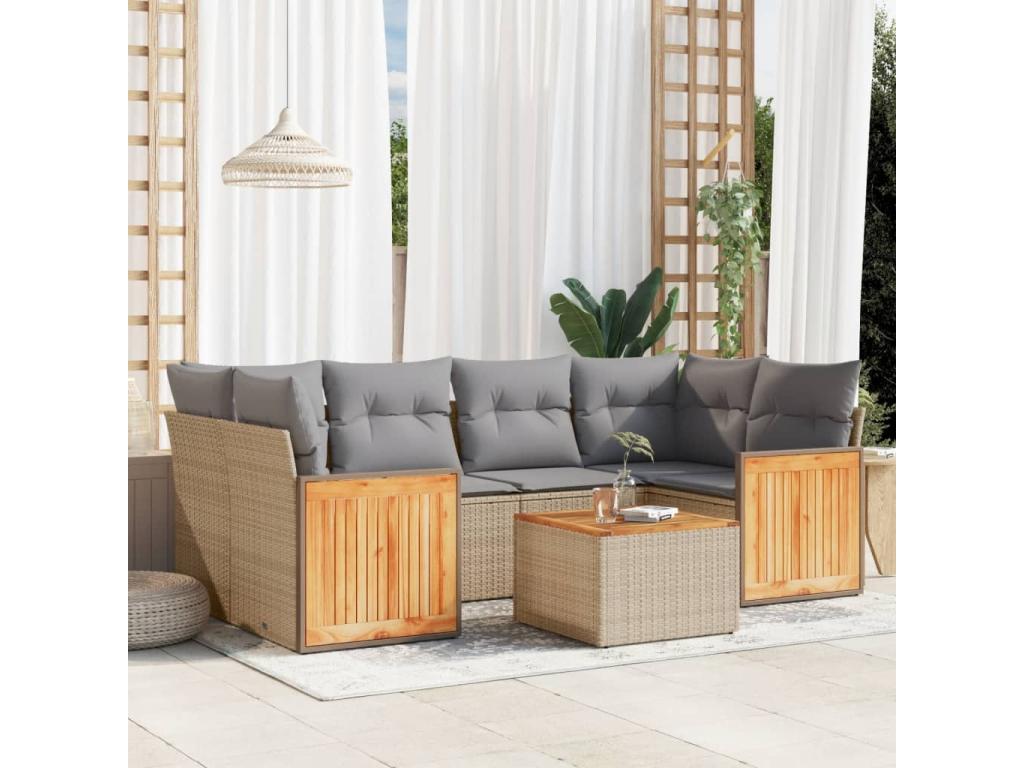 Ensemble de mobilier de jardin en résine tressée beige - dlz1766459189427