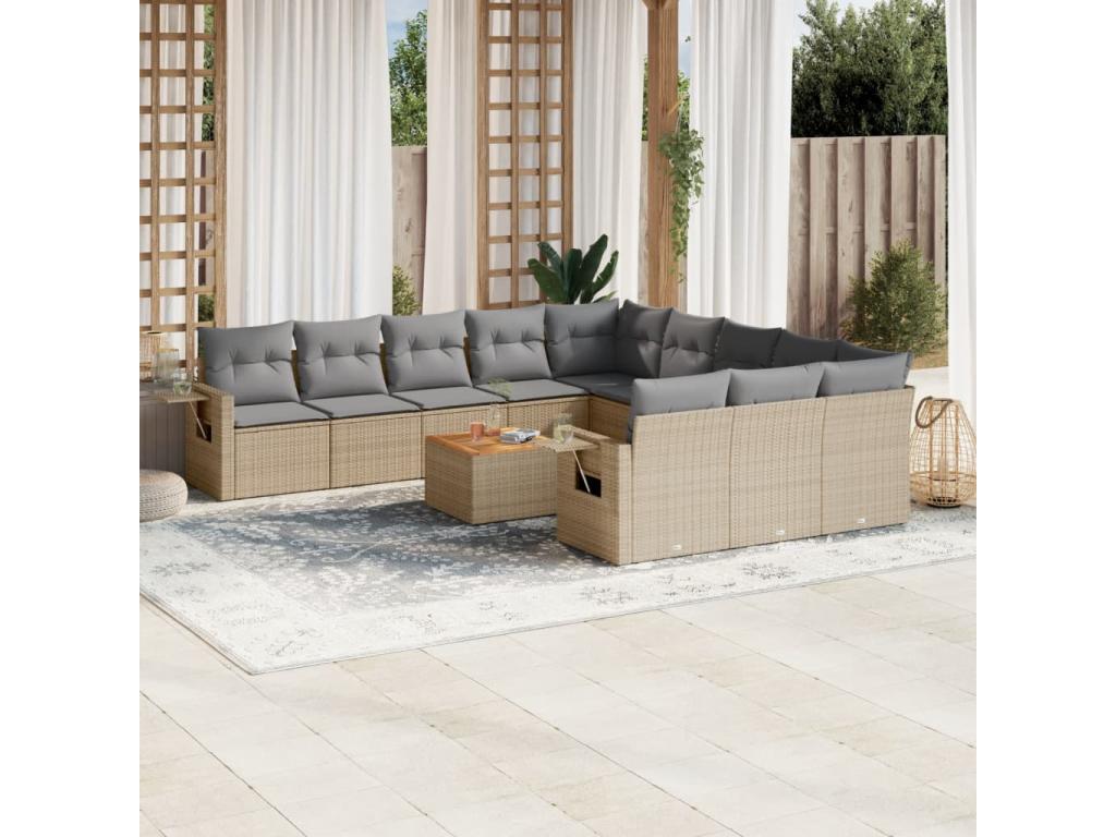 Ensemble de mobilier de jardin en résine tressée beige - dlz1766459177944