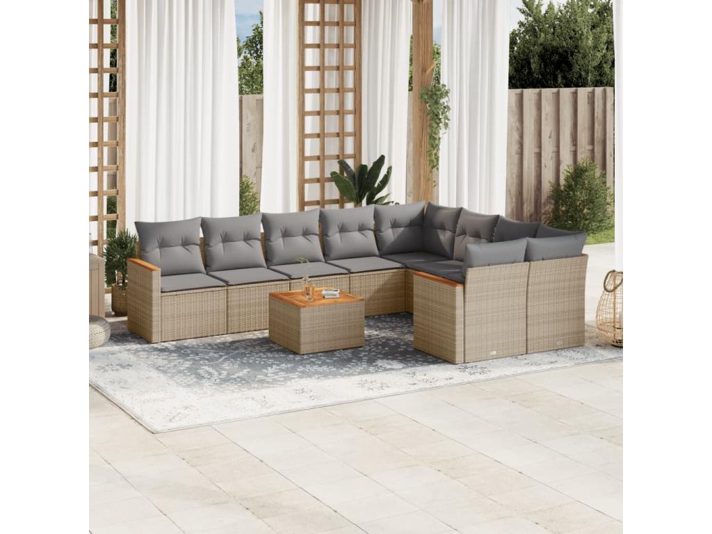 Ensemble de mobilier de jardin en résine tressée beige - dlz1766459918792