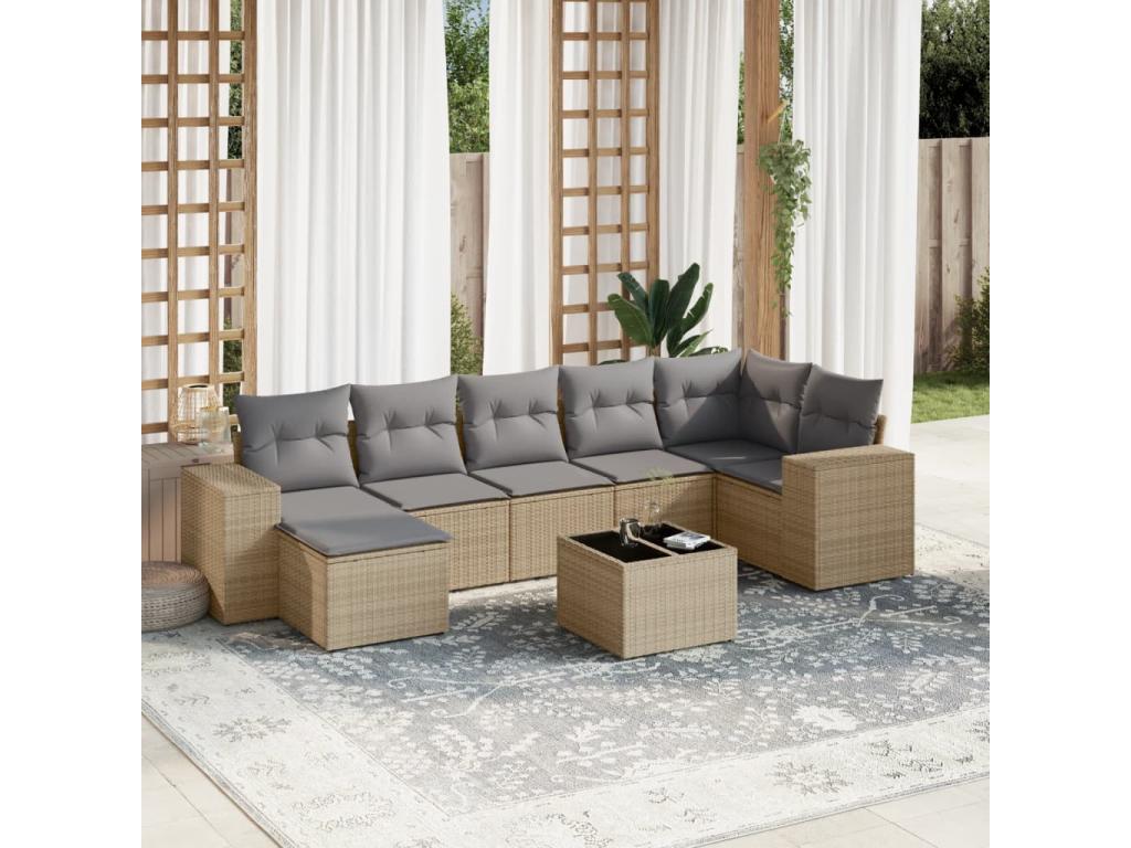 Ensemble de mobilier de jardin en résine tressée beige - dlz1766459635032